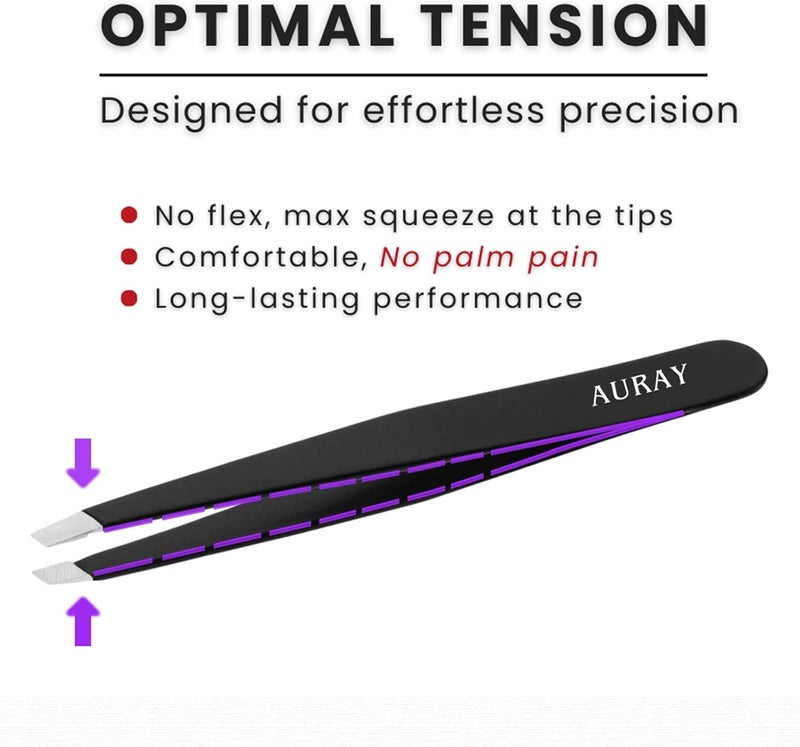 AURAY Eyebrow Tweezers Women Facial Hair, Stainless Steel Facial Hair Removal Precision Tweezer for Men & Women in Black, Slanted Tip Eyebrow Plucker for Easy Plucking, Professional Tweezers by (2) - Image 5
